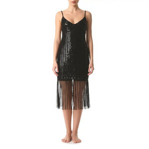 NWT Womens Black Sequin Fringe Flapper 1920s Style Gatsby Party Dress Costume